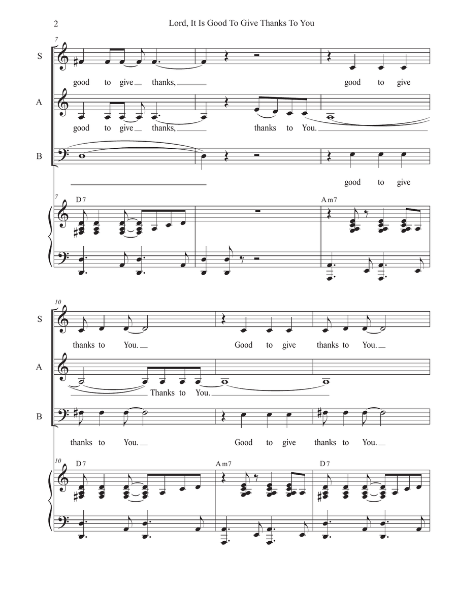 Lord, It Is Good To Give Thanks To You (Vocal Trio - (SAB) 3-Part scores gallery preview page 2
