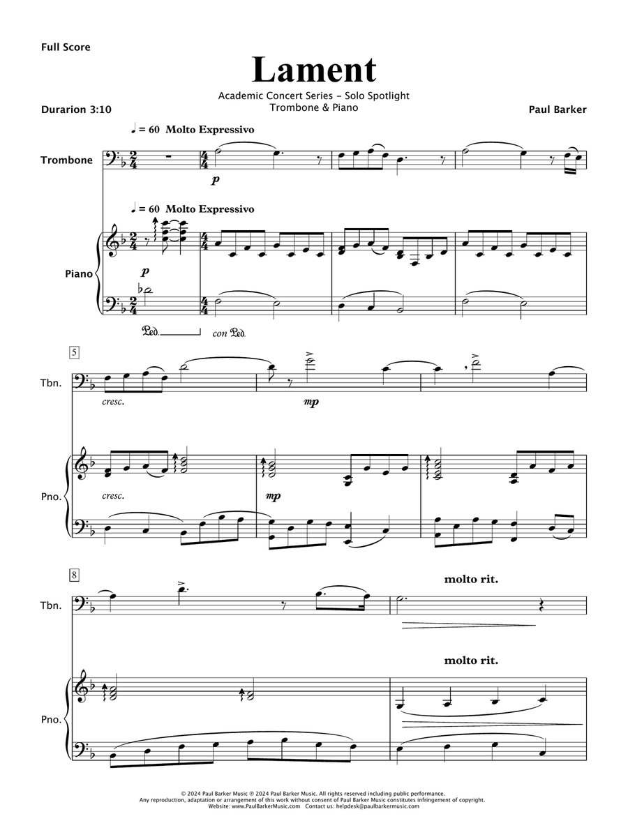 Lament (Trombone & Piano) Chamber Music scores gallery preview page 2