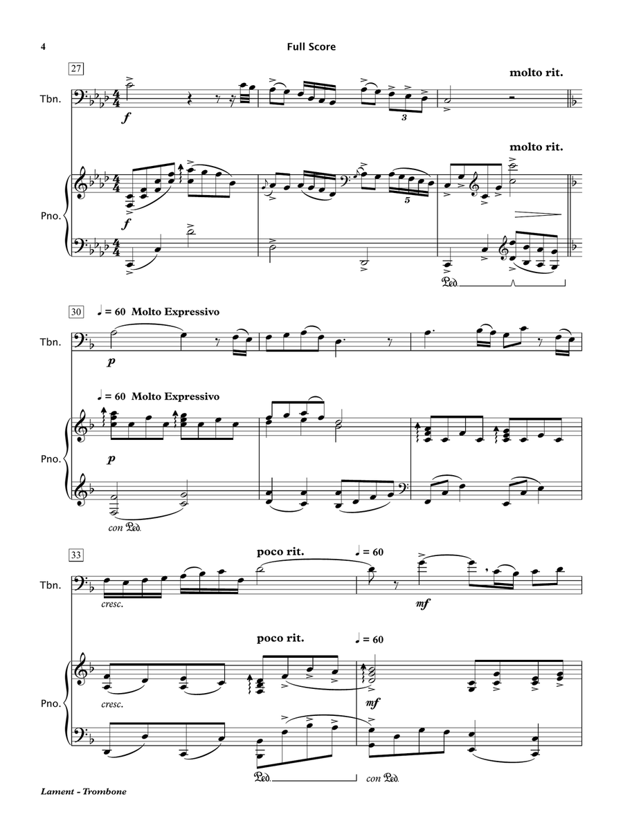 Lament (Trombone & Piano) Chamber Music scores gallery preview page 5