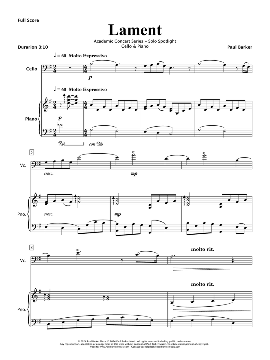 Lament (Cello & Piano) Chamber Music scores gallery preview page 2