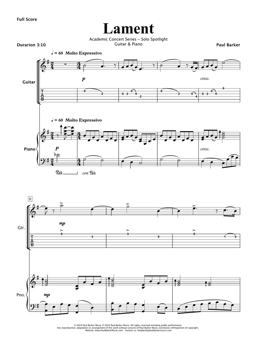 Lament (Electric Guitar & Piano) Chamber Music scores gallery preview page 2