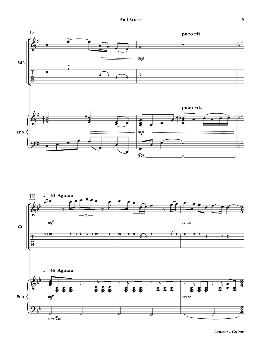 Lament (Electric Guitar & Piano) Chamber Music scores gallery preview page 4