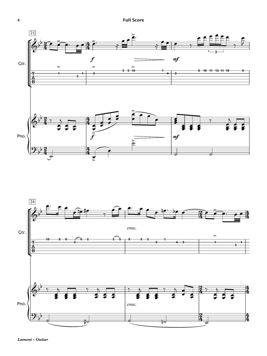 Lament (Electric Guitar & Piano) Chamber Music scores gallery preview page 5