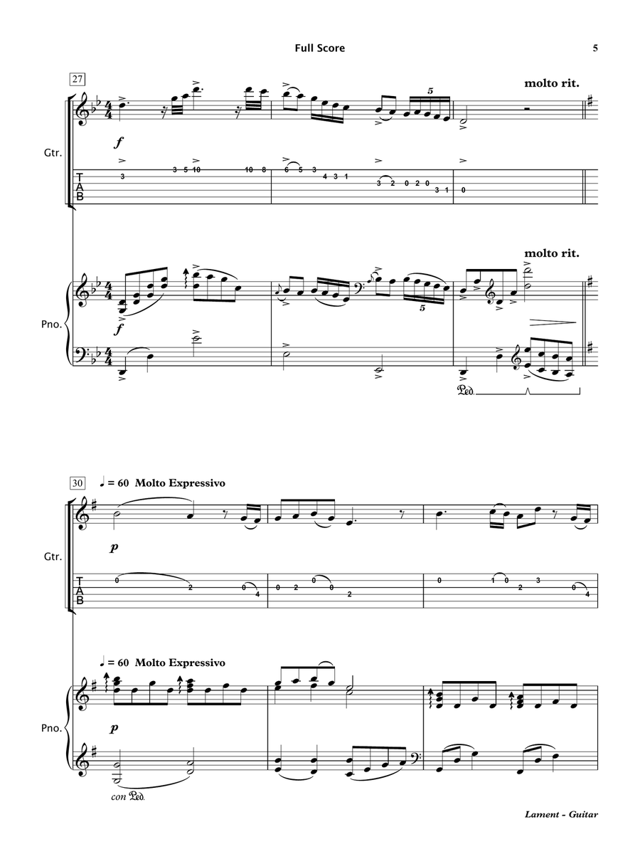 Lament (Electric Guitar & Piano) Chamber Music scores gallery preview page 6