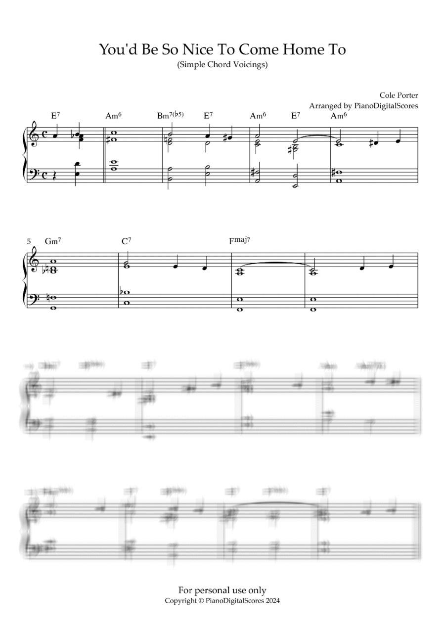 You'd Be So Nice To Come Home To Piano Solo scores gallery preview page 1