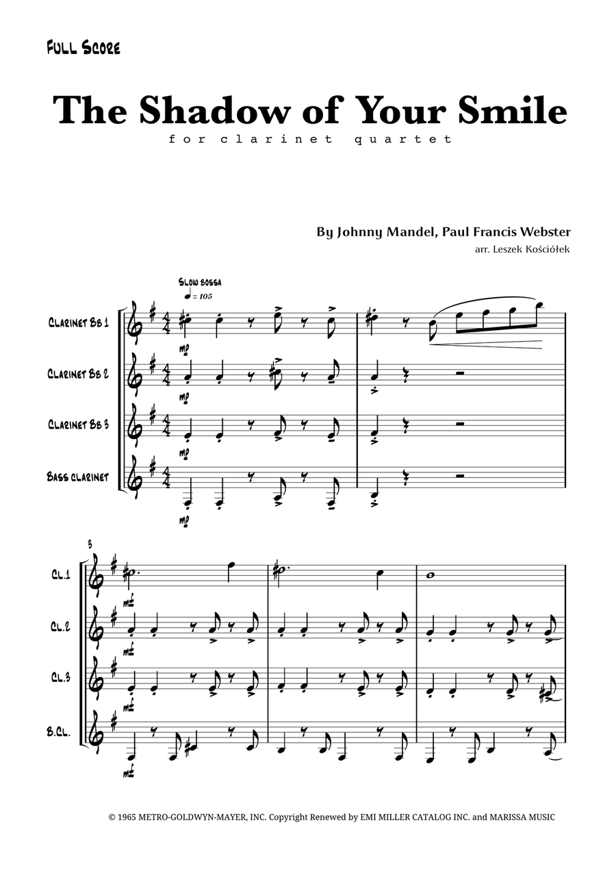 The Shadow Of Your Smile The Shadow Of Your Smile Clarinet Quartet scores gallery preview page 4