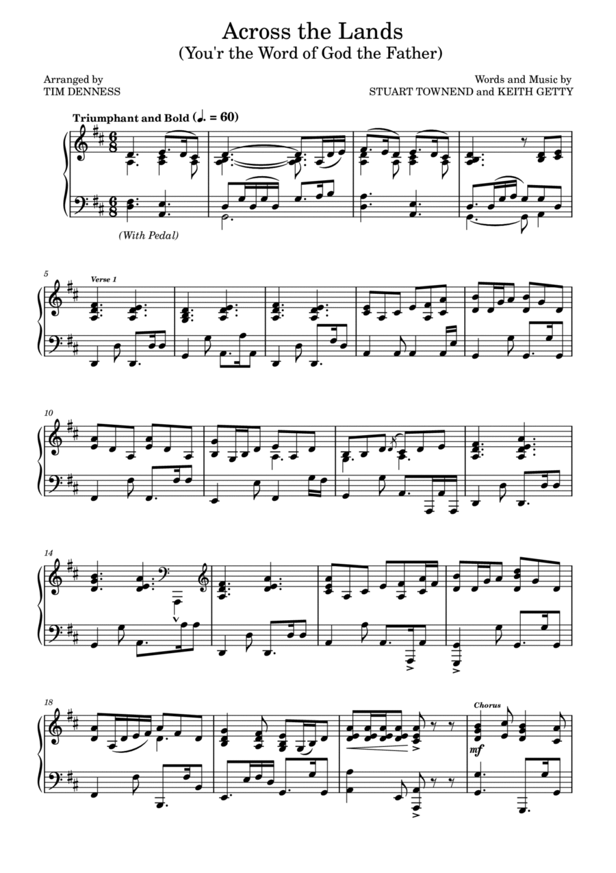 Across The Lands You're The Word Of God Piano, Vocal, Guitar scores gallery preview page 1