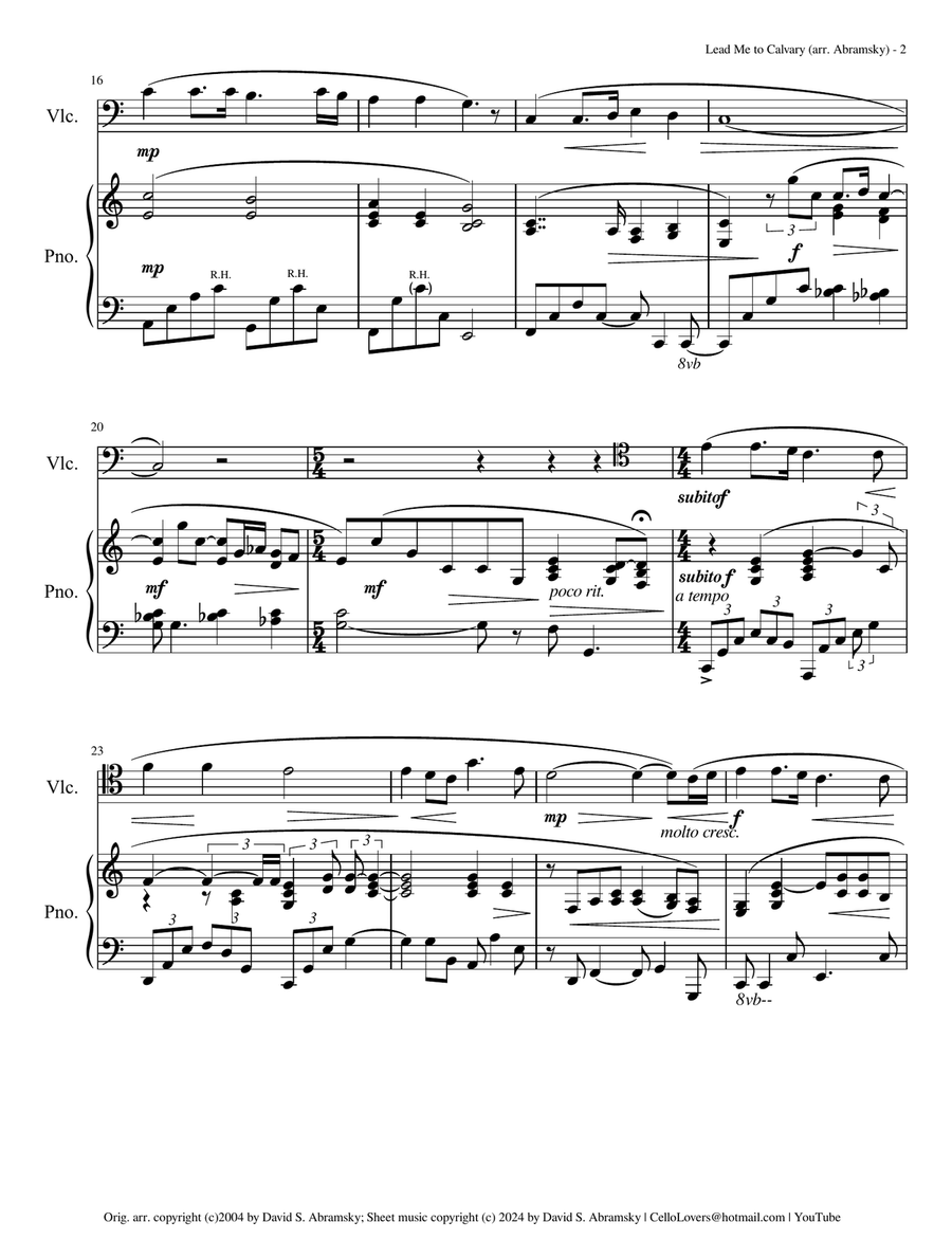 Lead Me to Calvary ~ Inspiring cello & piano arrangement of this beloved 1921 hymn Piano scores gallery preview page 2