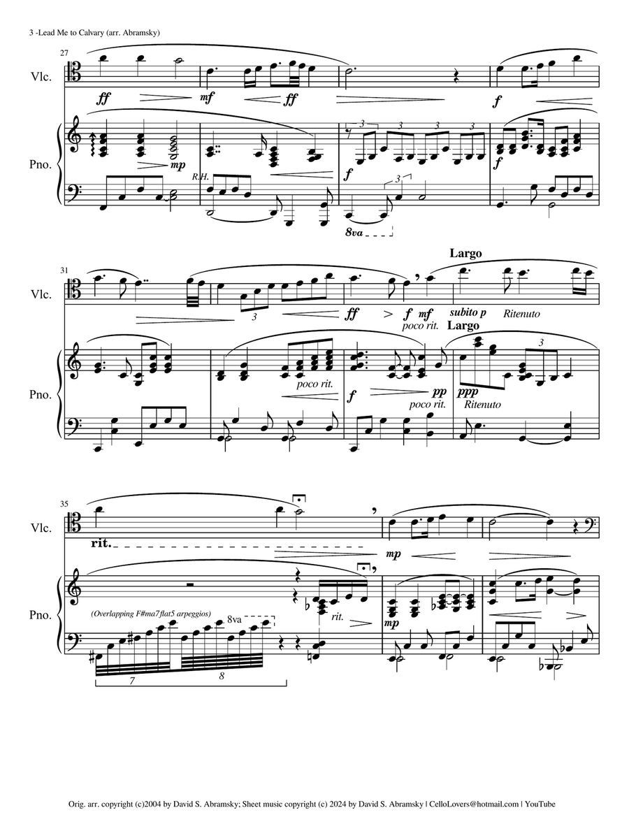 Lead Me to Calvary ~ Inspiring cello & piano arrangement of this beloved 1921 hymn Piano scores gallery preview page 3
