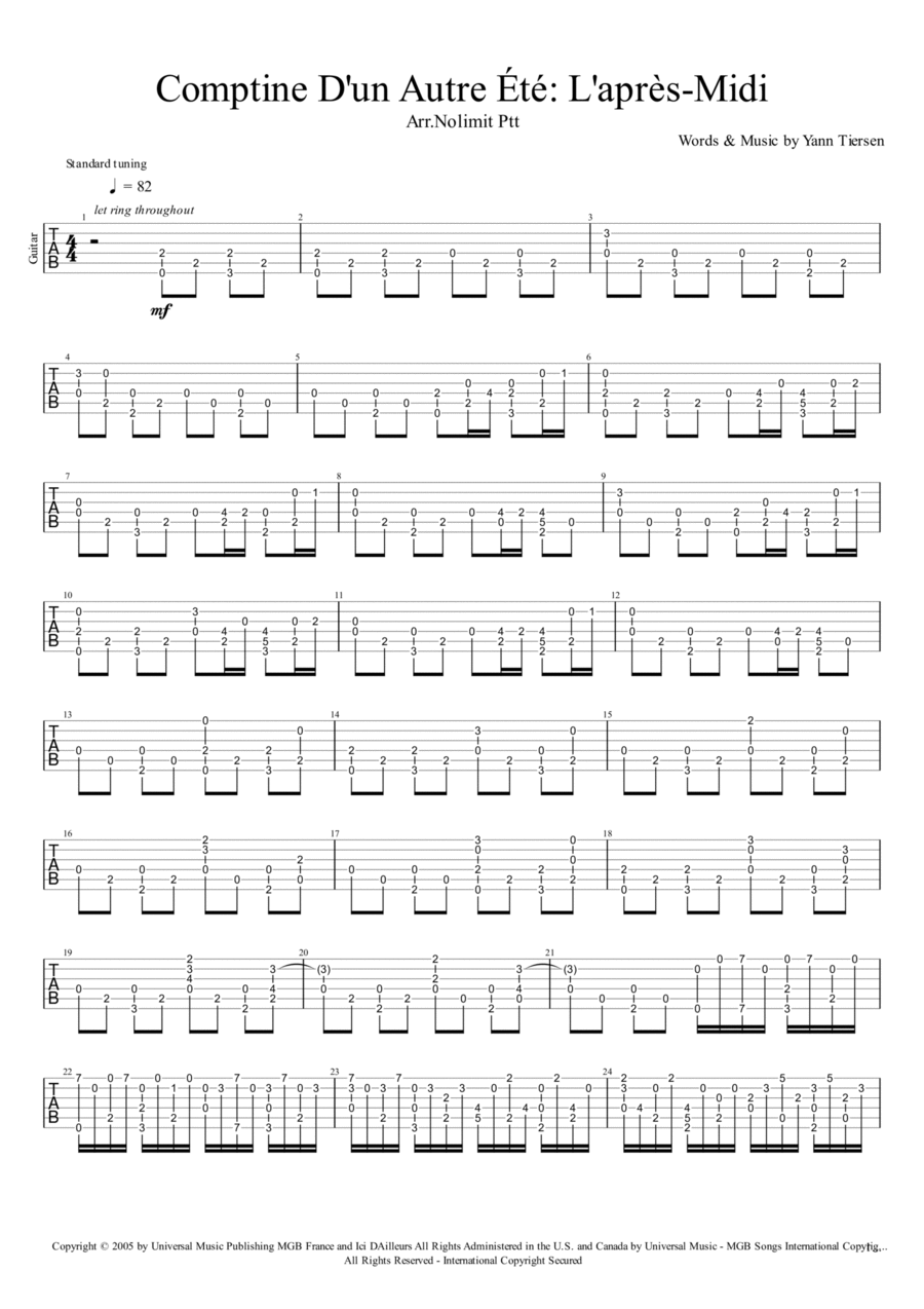 Comptine D'un Autre Été: L'après-Midi Acoustic Guitar scores gallery preview page 1