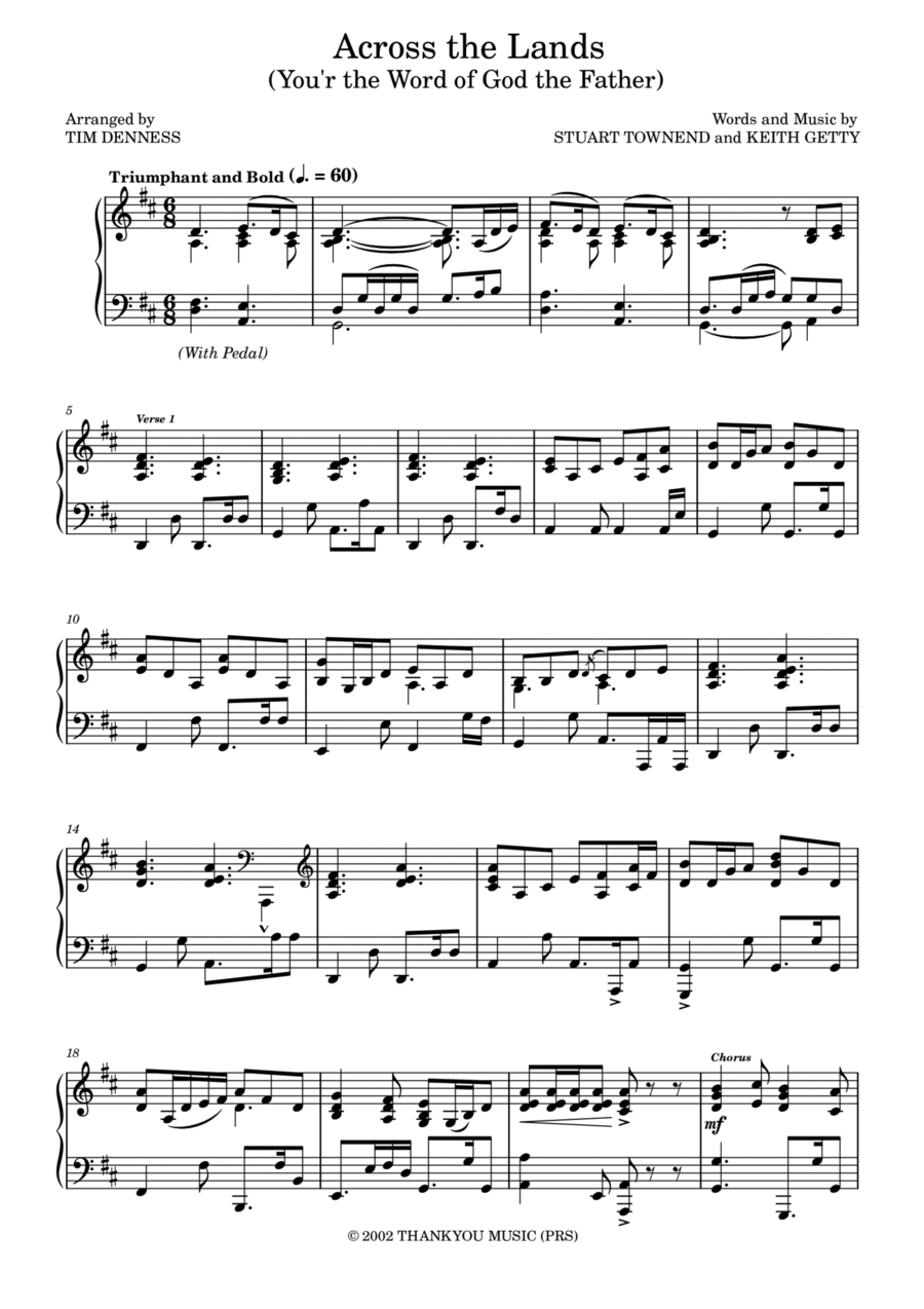 Across The Lands You're The Word Of God Piano, Vocal, Guitar scores gallery preview page 1