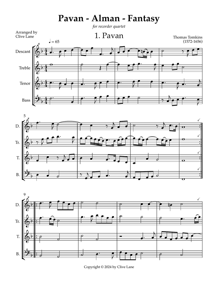 Pavan-Alman-Fantasy for recorder quartet Soprano Recorder scores gallery preview page 3