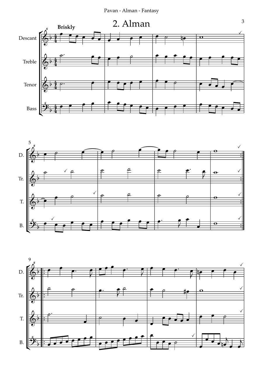 Pavan-Alman-Fantasy for recorder quartet Soprano Recorder scores gallery preview page 5
