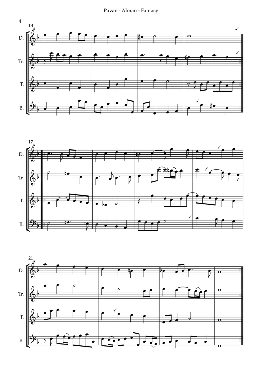 Pavan-Alman-Fantasy for recorder quartet Soprano Recorder scores gallery preview page 6