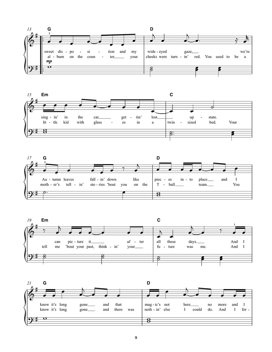 All Too Well All Too Well Easy Piano scores gallery preview page 2