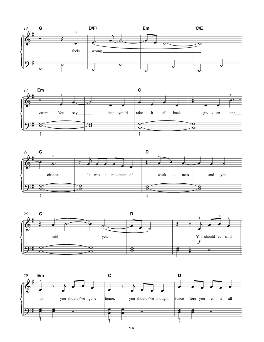 Should've Said No Should've Said No Easy Piano scores gallery preview page 2