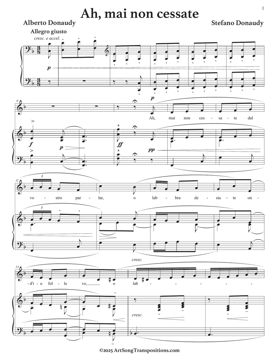 DONAUDY: Ah, mai non cessate (transposed to F major) Piano, Vocal scores gallery preview page 2