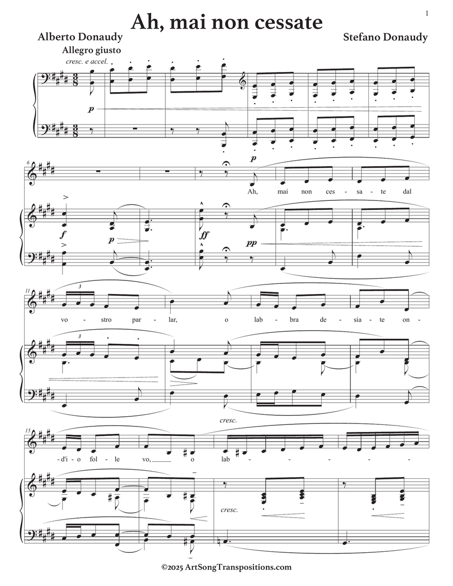 DONAUDY: Ah, mai non cessate (transposed to E major) Piano, Vocal scores gallery preview page 2