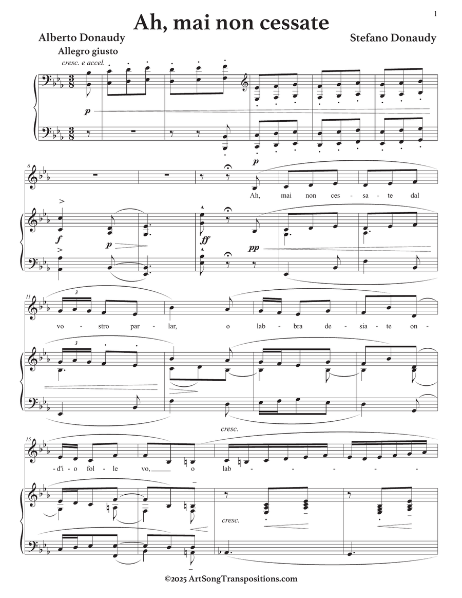 DONAUDY: Ah, mai non cessate (transposed to E-flat major) Piano, Vocal scores gallery preview page 2