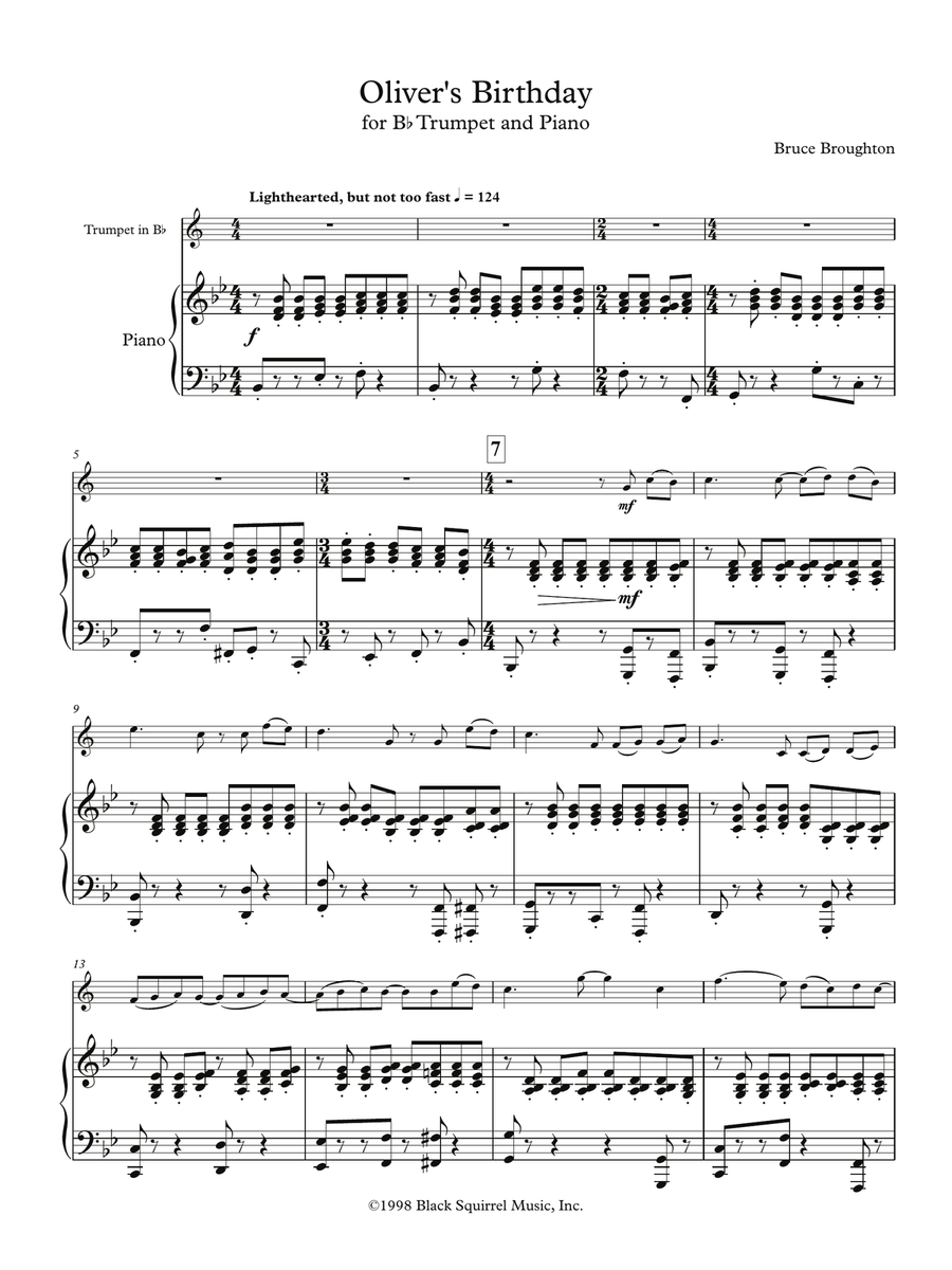 Oliver's Birthday for Trumpet and Piano Trumpet Solo scores gallery preview page 3