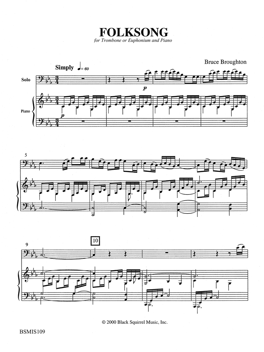 Folksong for Trombone or Euphonium and Piano Euphonium scores gallery preview page 3