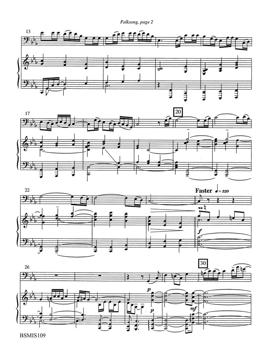 Folksong for Trombone or Euphonium and Piano Euphonium scores gallery preview page 4