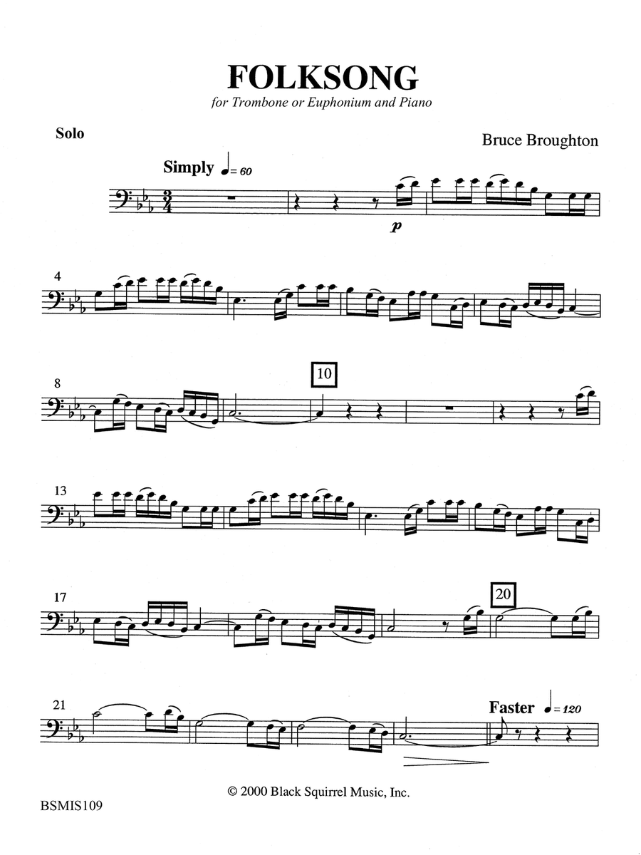 Folksong for Trombone or Euphonium and Piano Euphonium scores gallery preview page 5