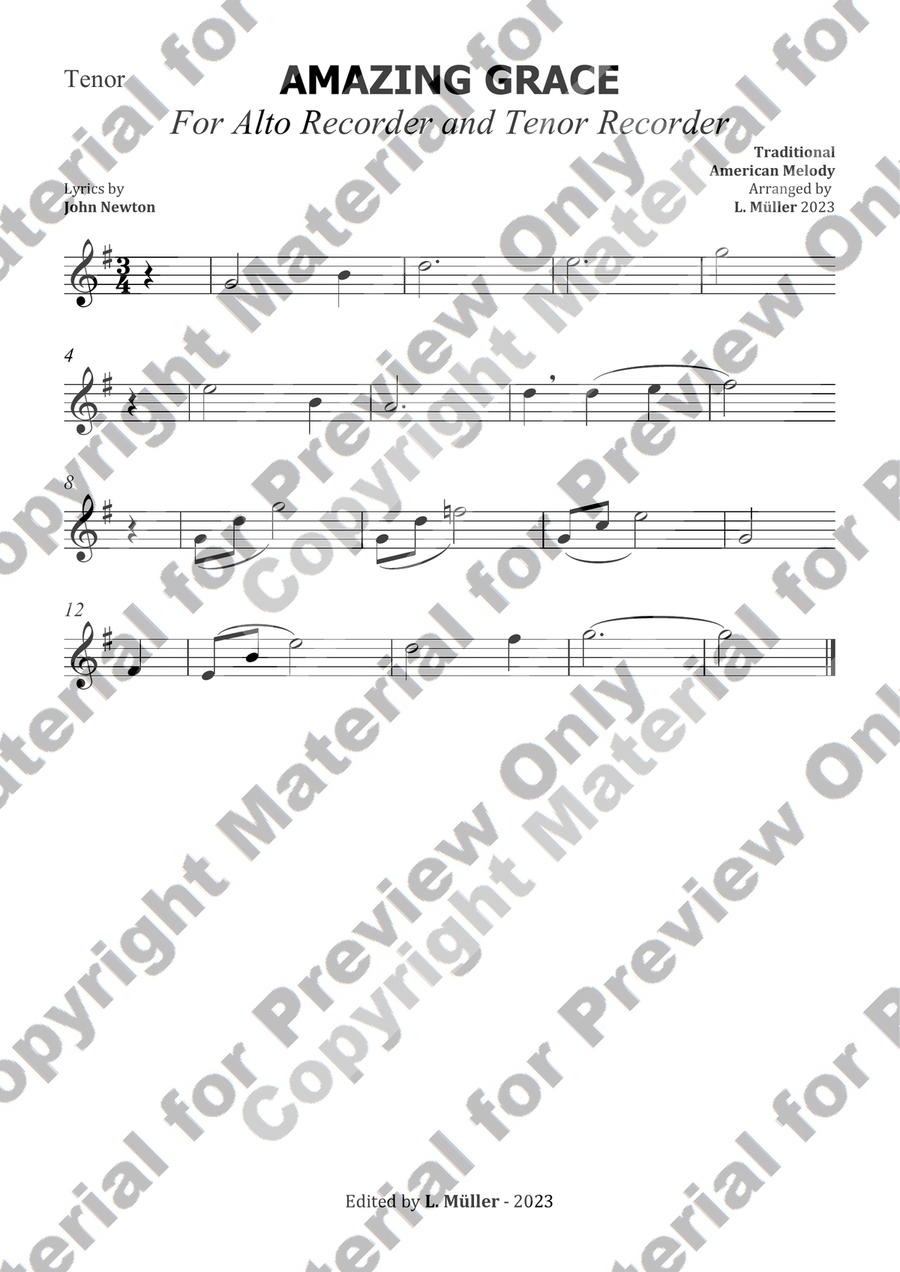 Amazing Grace - For Alto Recorder and Tenor Recorder (with chords) Woodwind Duet scores gallery preview page 3