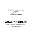 Amazing Grace - For Soprano Recorder and Tenor Recorder - With Chords mini preview