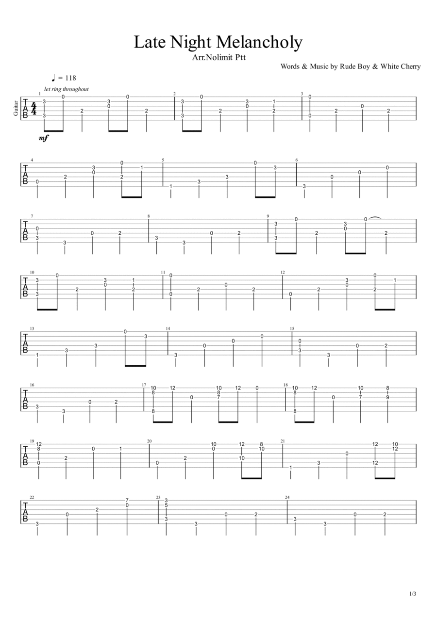 Late Night Melancholy Guitar Solo scores gallery preview page 1