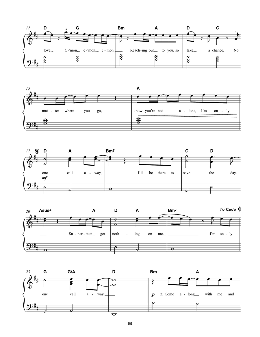 One Call Away One Call Away Easy Piano scores gallery preview page 2