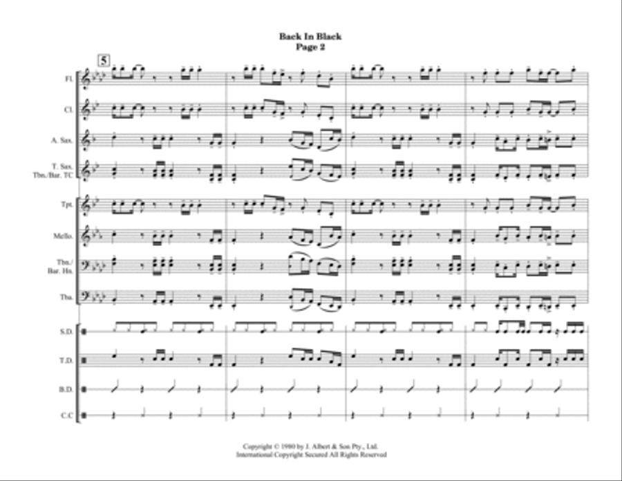 Back In Black - Score Only Marching Band scores gallery preview page 4