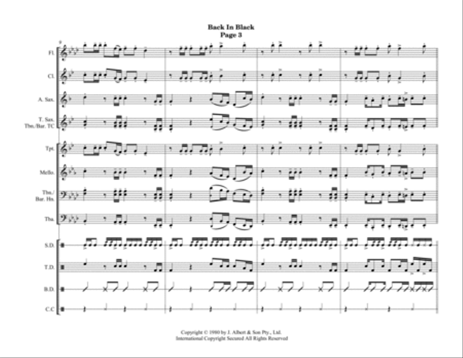 Back In Black - Score Only Marching Band scores gallery preview page 5