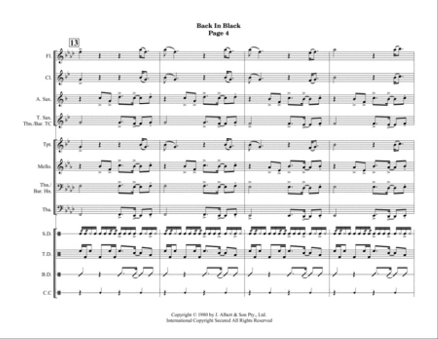 Back In Black - Score Only Marching Band scores gallery preview page 6