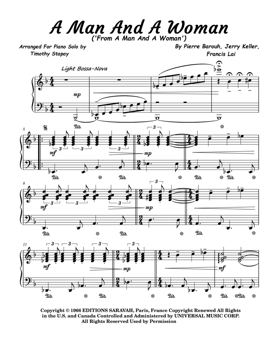 A Man And A Woman (Un Homme Et Une Femme) Piano Solo scores gallery preview page 2