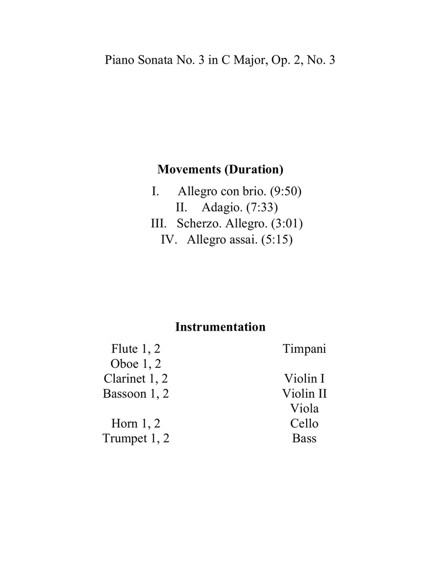 Piano Sonata No. 3 in C Major, Op. 2, No. 3 Full Orchestra scores gallery preview page 2