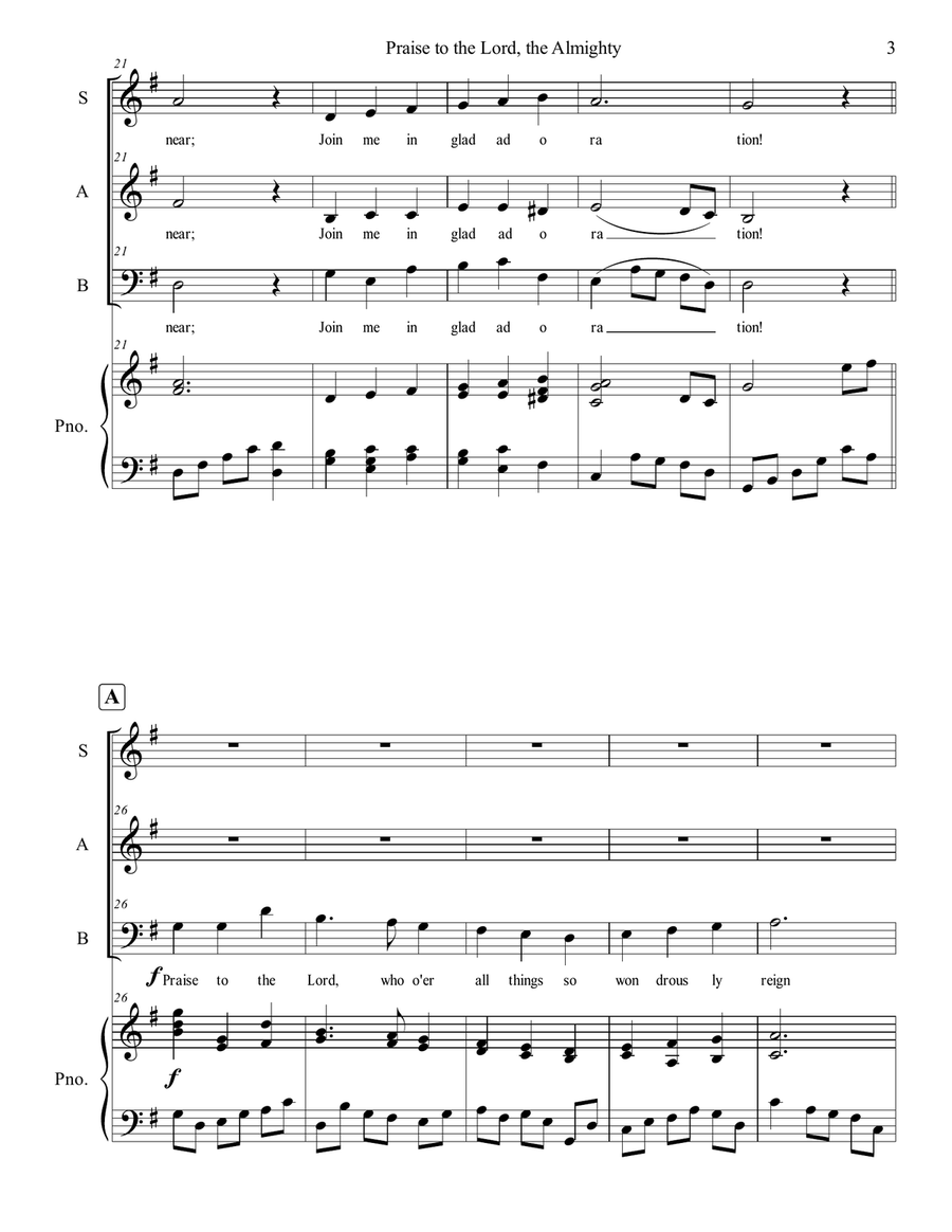 Praise to the Lord, the Almighty 3-Part scores gallery preview page 3