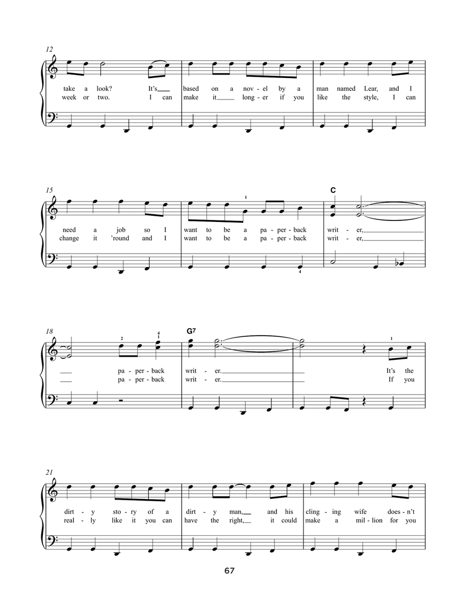 Paperback Writer Paperback Writer Easy Piano scores gallery preview page 2