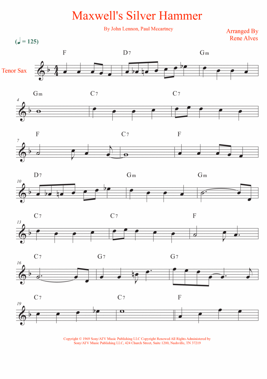 Maxwell's Silver Hammer Maxwell's Silver Hammer Tenor Saxophone scores gallery preview page 1