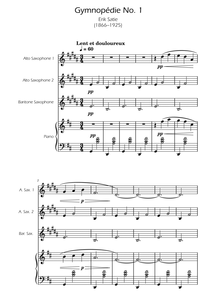 Gymnopedie No. 1 - Sax Trio AAB Woodwind Trio scores gallery preview page 1