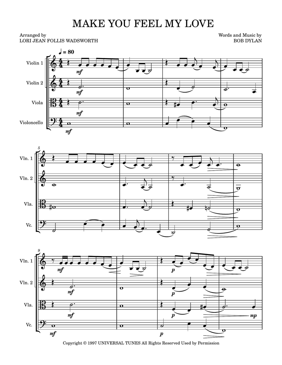 Make You Feel My Love Make You Feel My Love String Quartet scores gallery preview page 1