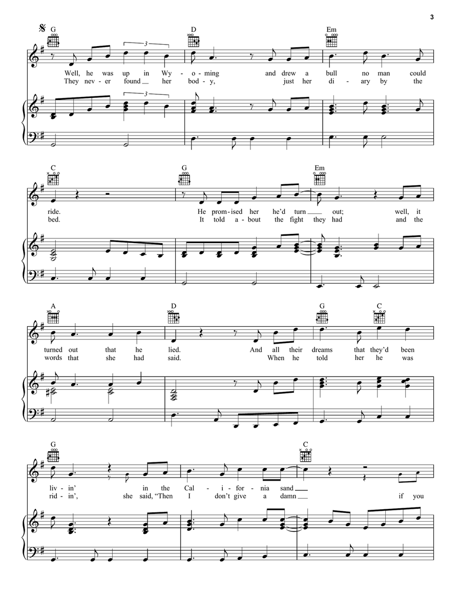 The Beaches Of Cheyenne The Beaches Of Cheyenne Piano, Vocal, Guitar scores gallery preview page 3