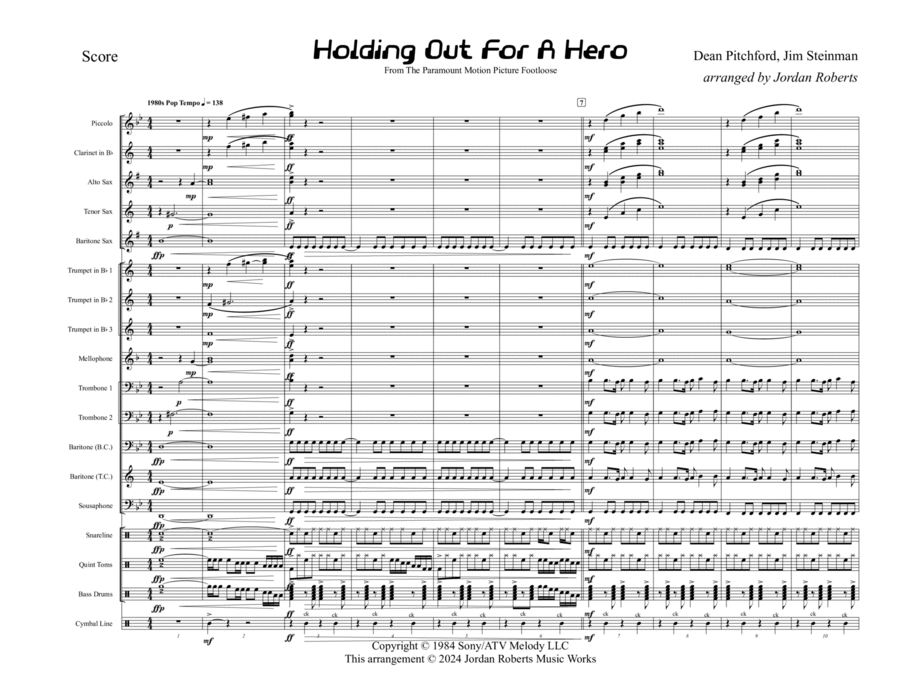 Holding Out For A Hero - Score Only Marching Band scores gallery preview page 1