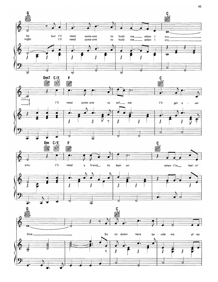 I'll Need Someone To Hold Me (When I Cry) Piano, Vocal, Guitar scores gallery preview page 2