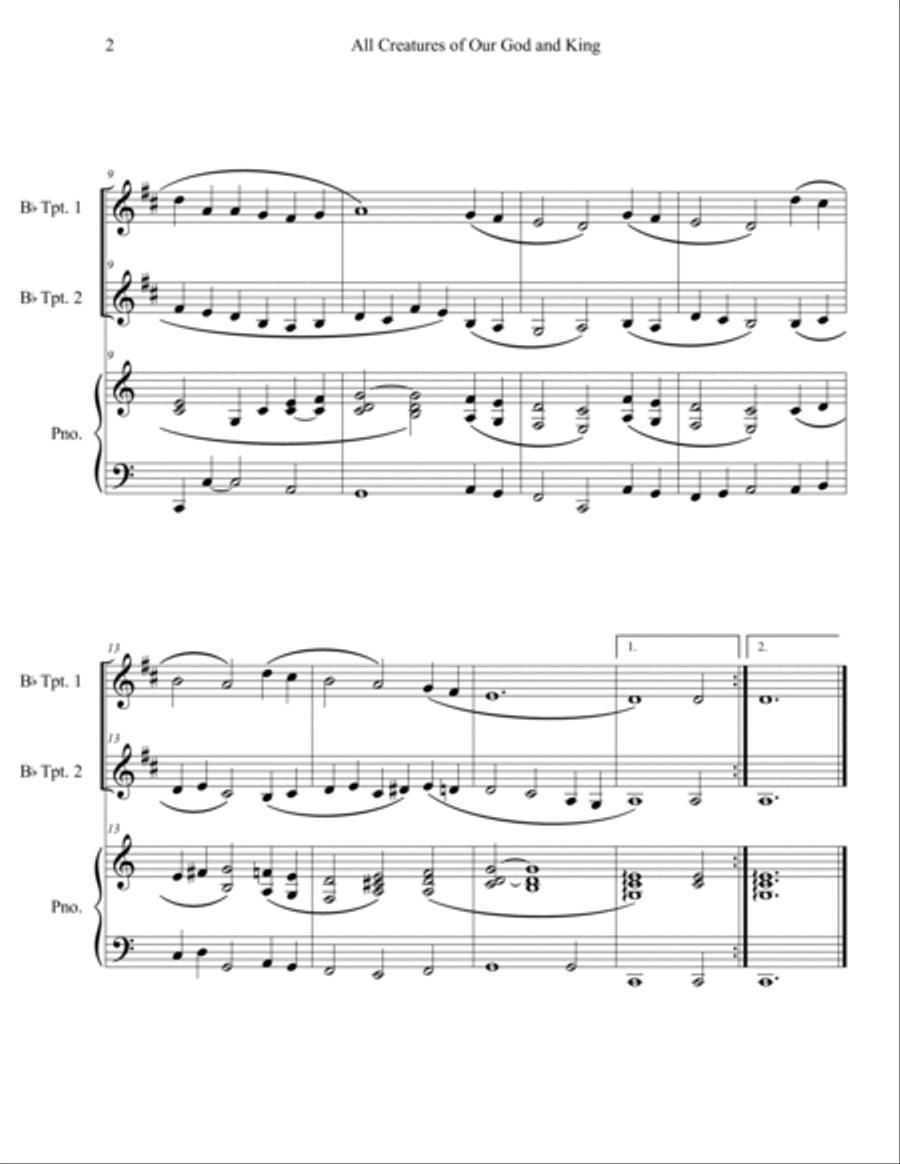 All Creatures of Our God and King (Trumpet Duet with Piano Accompaniment) Trumpet Duet scores gallery preview page 2