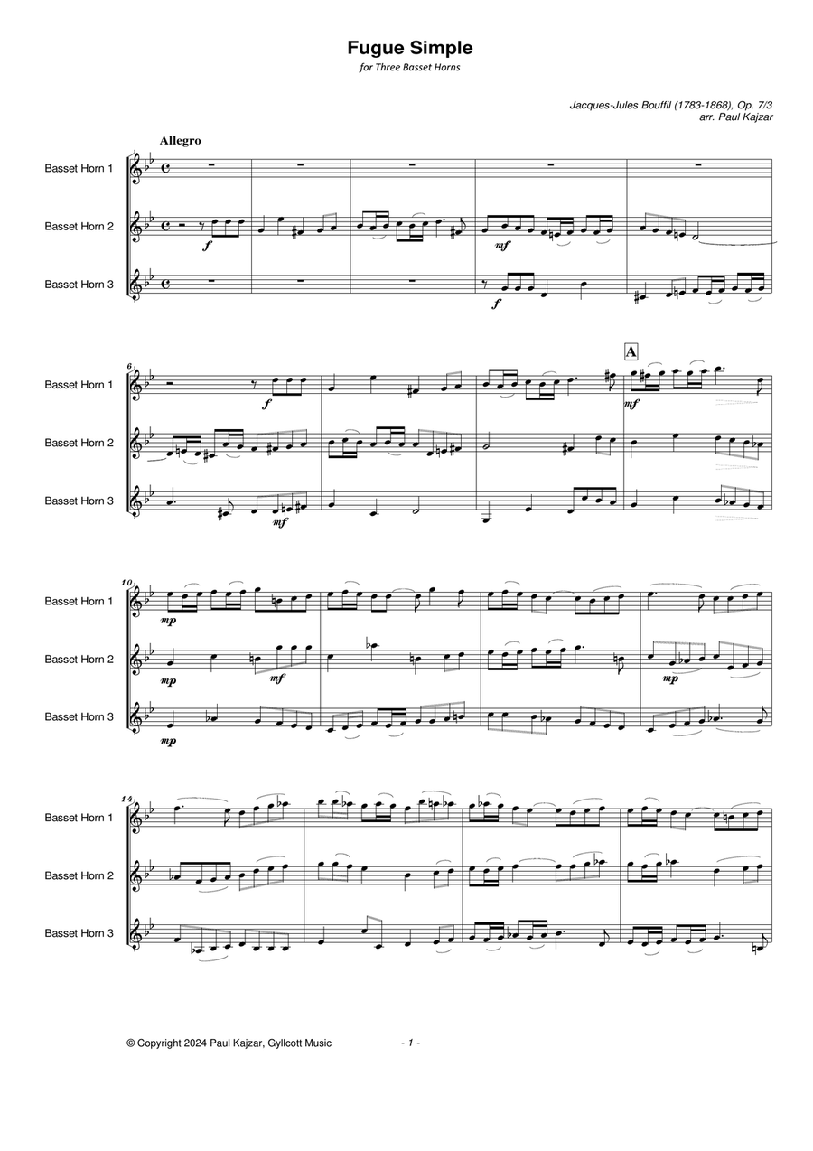 Fugue Simple (Three Basset Horns) Woodwind Trio scores gallery preview page 3