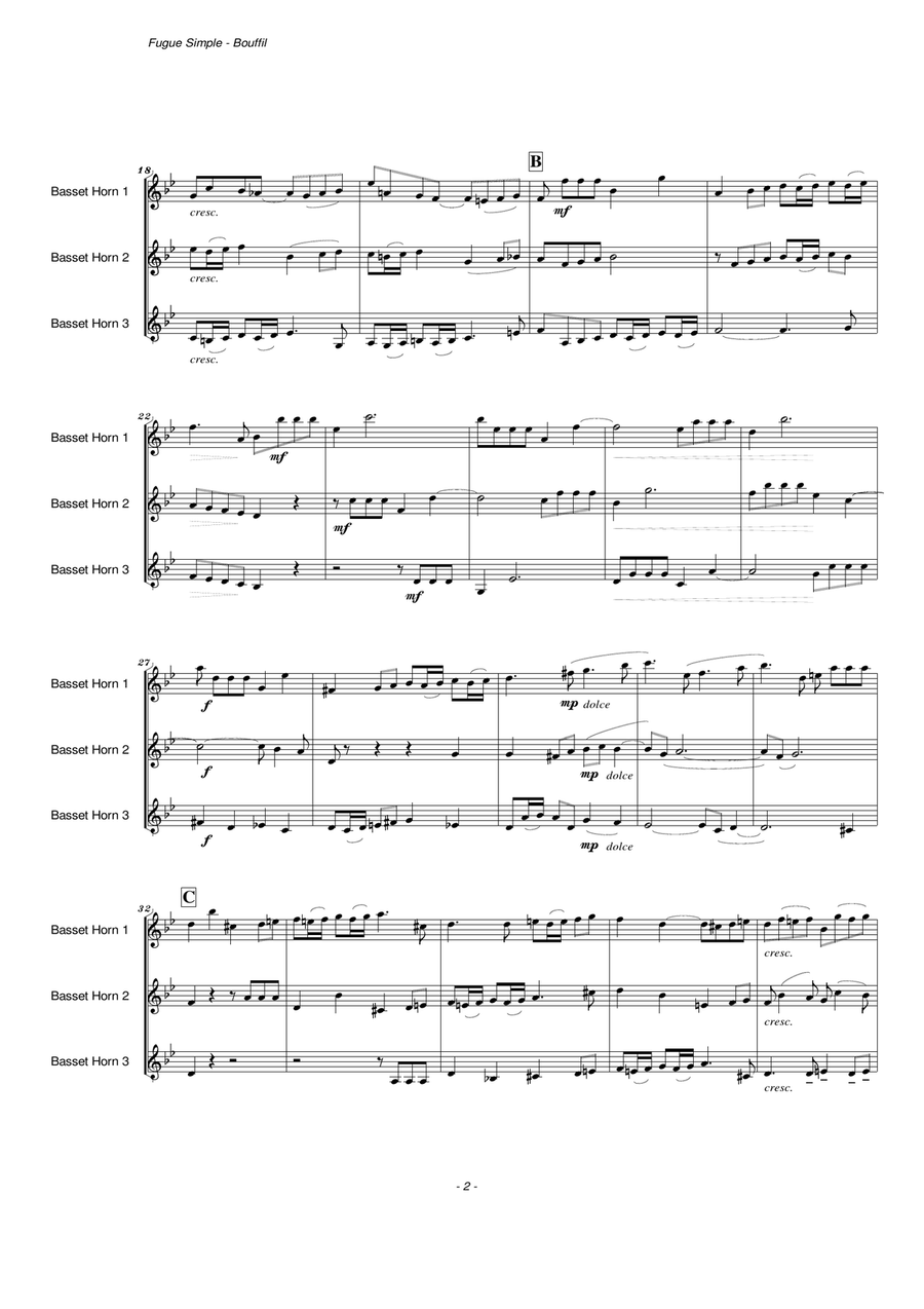Fugue Simple (Three Basset Horns) Woodwind Trio scores gallery preview page 4