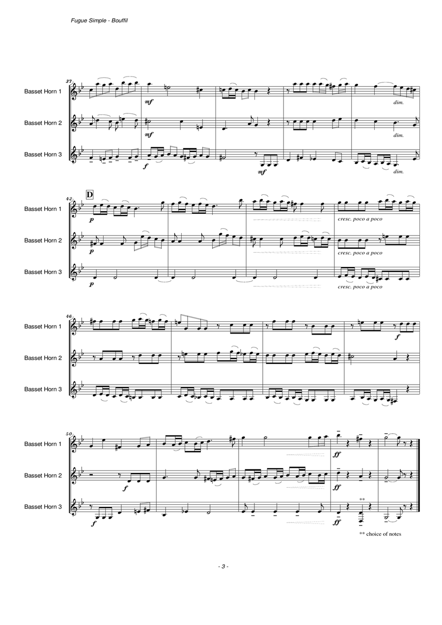 Fugue Simple (Three Basset Horns) Woodwind Trio scores gallery preview page 5