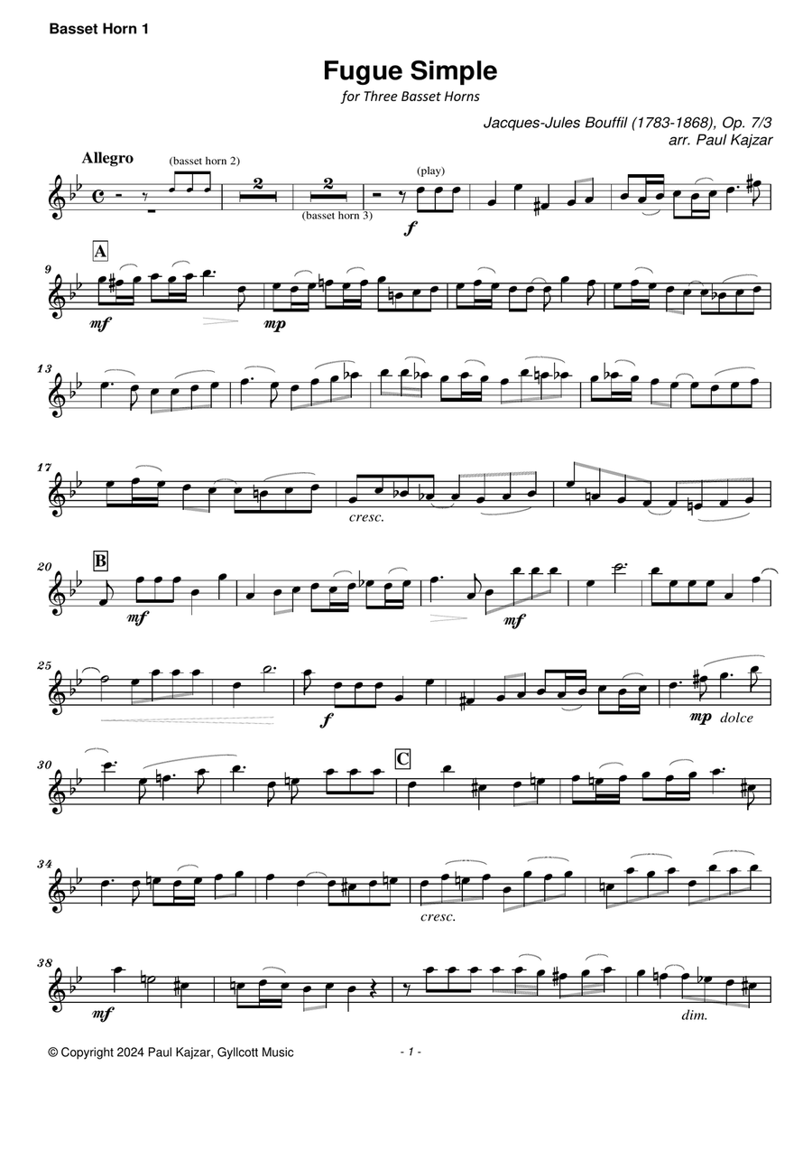 Fugue Simple (Three Basset Horns) Woodwind Trio scores gallery preview page 6