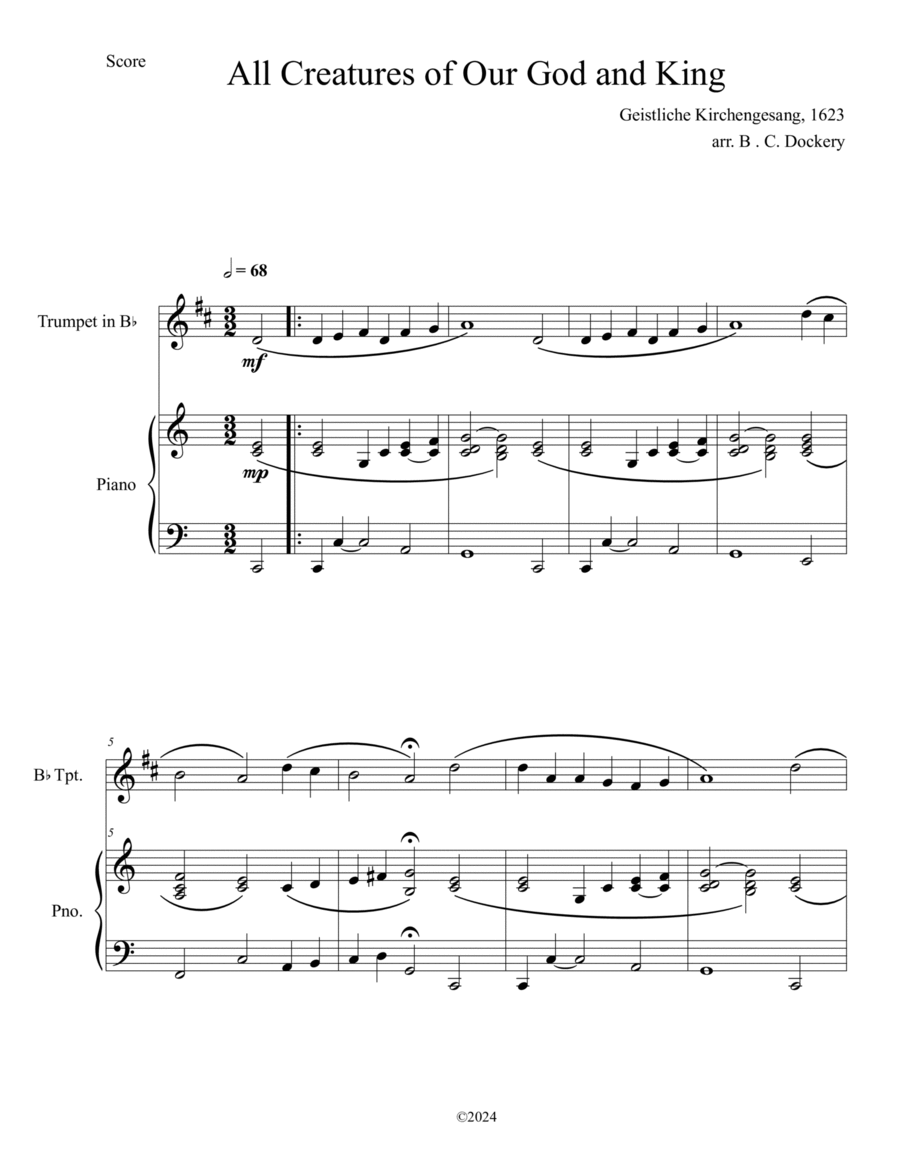 All Creatures of Our God and King (Trumpet Solo with Piano Accompaniment) B-Flat Trumpet scores gallery preview page 1
